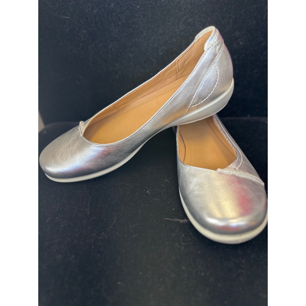 Hotter Robyn II Silver Metallic Leather Ballet Flats Shoes Womens 9.5 US 7.5 UK